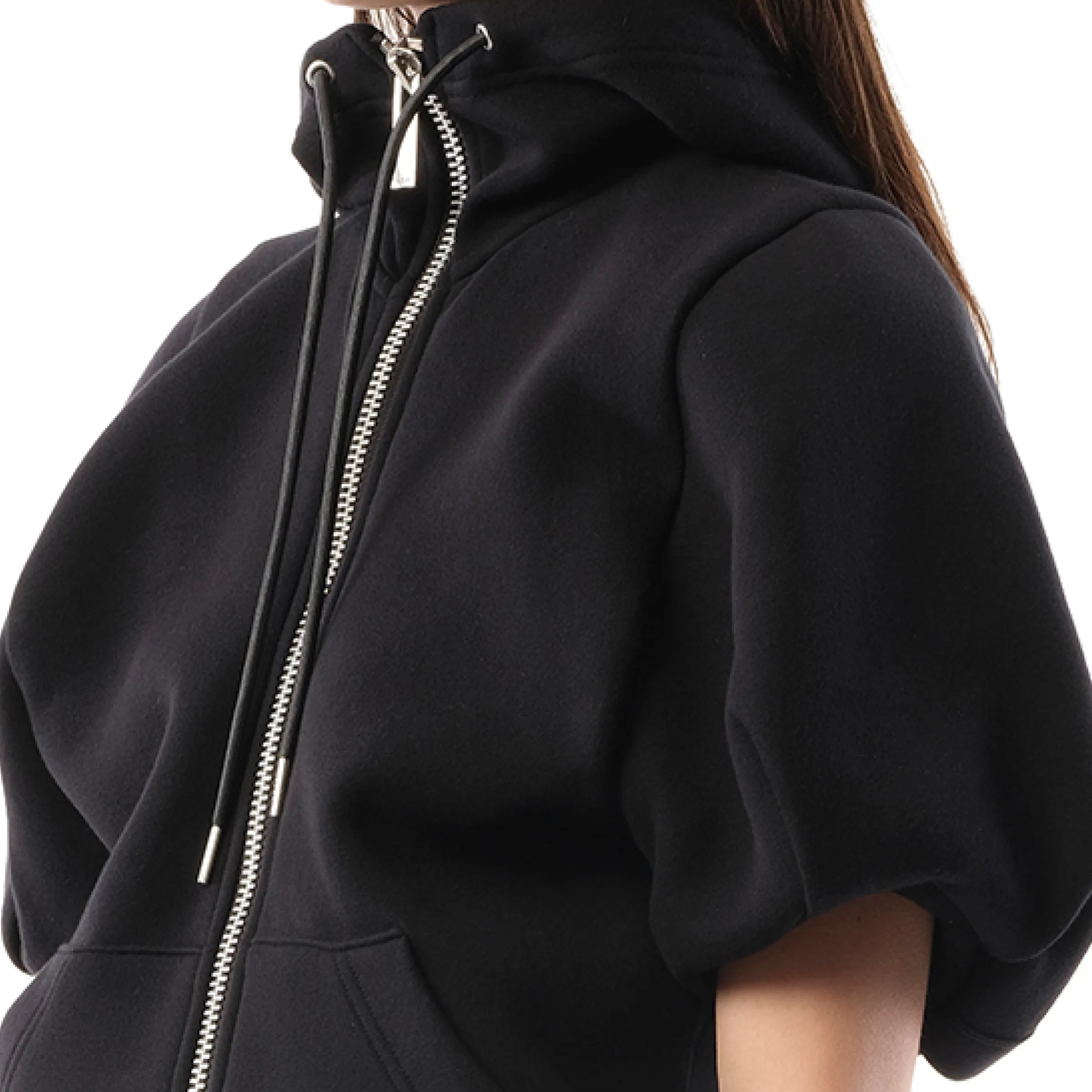 Short Sleeve Sponge Sweat Hoodie in Black