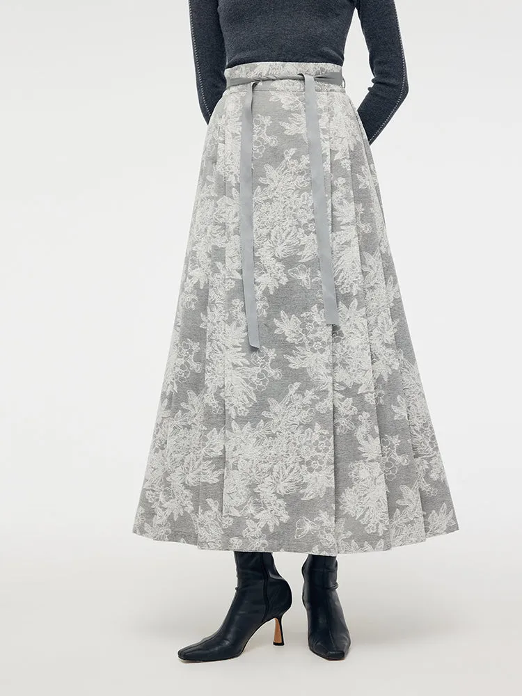 Silver Floral Jacquard Women Mamianqun With Bottomed Skirt