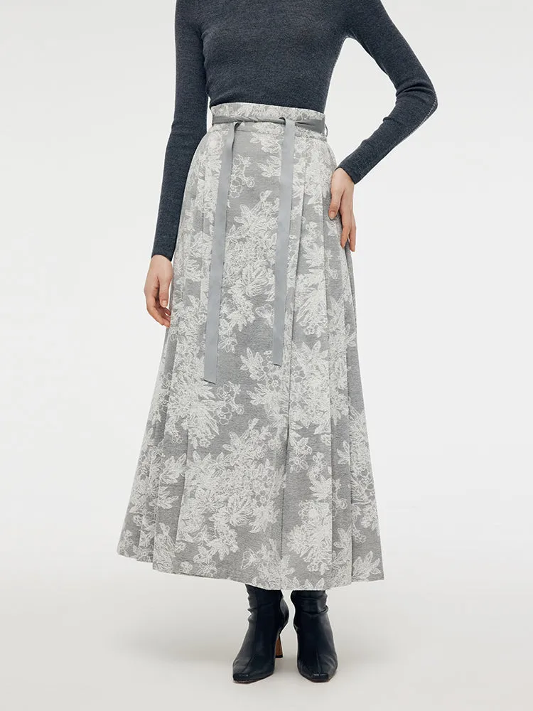 Silver Floral Jacquard Women Mamianqun With Bottomed Skirt