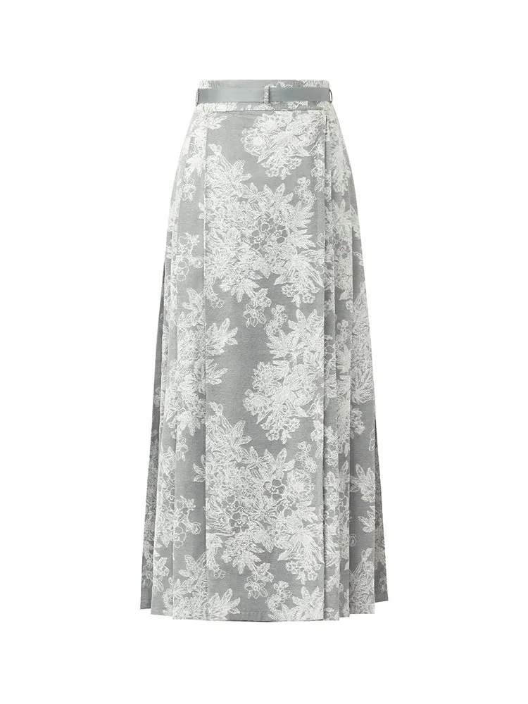 Silver Floral Jacquard Women Mamianqun With Bottomed Skirt