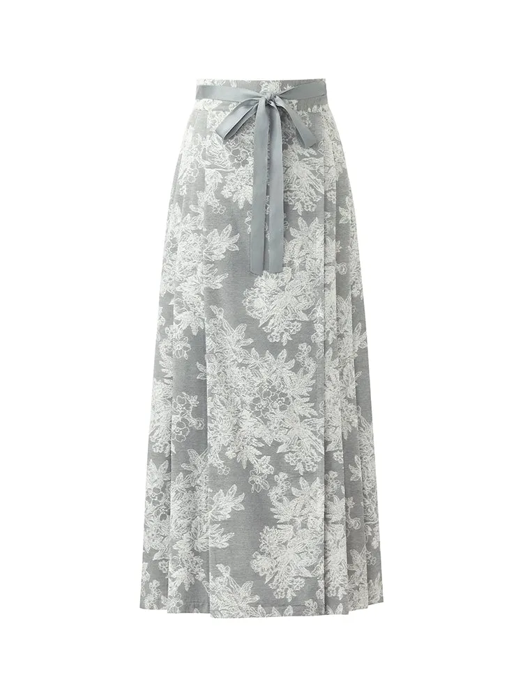 Silver Floral Jacquard Women Mamianqun With Bottomed Skirt