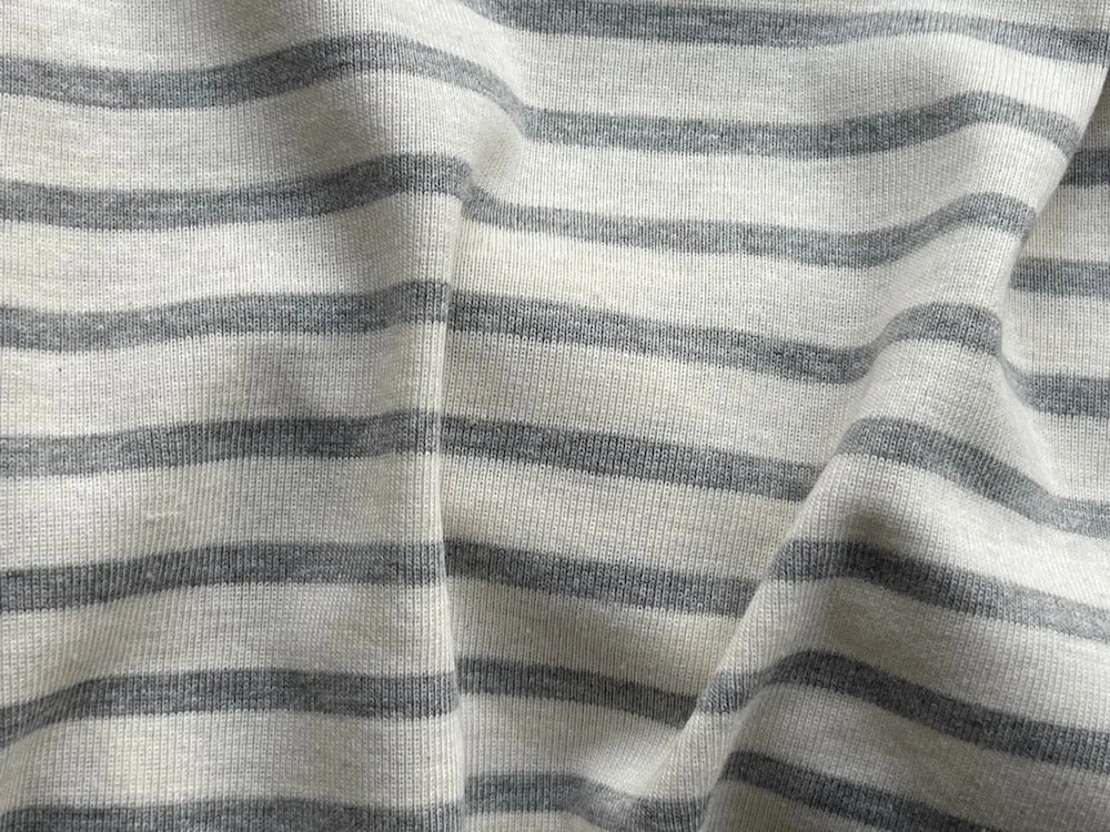 Soft Striped Pigeon Grey & Natural Cotton Knit (Made in Japan)