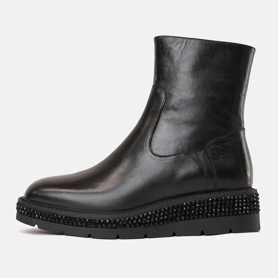 Tremma Black Leather/ Jewel Ankle Boots