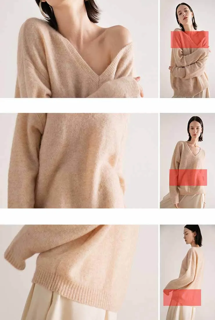 V-neck Loose Pullover Woolen Knit Sweater