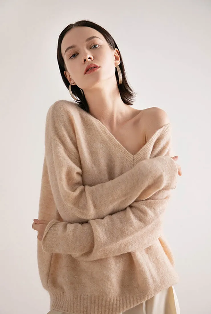 V-neck Loose Pullover Woolen Knit Sweater