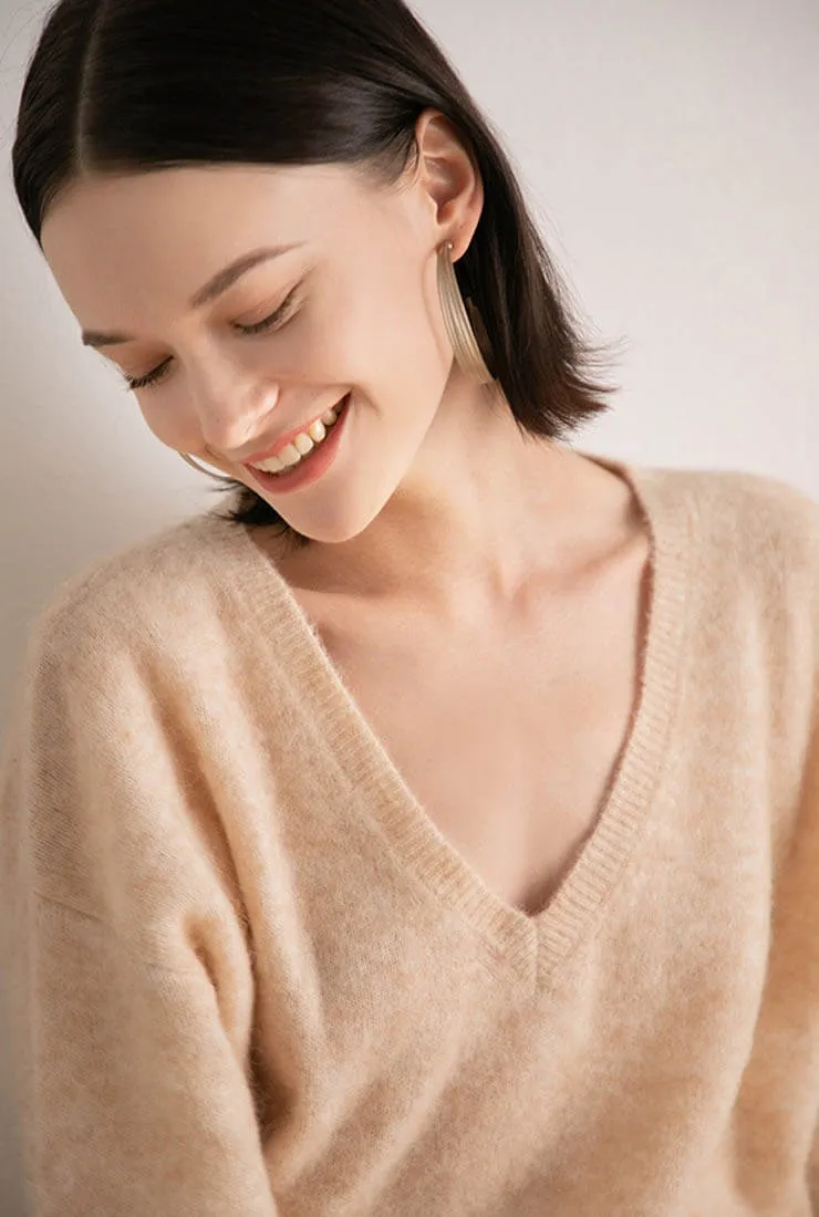 V-neck Loose Pullover Woolen Knit Sweater