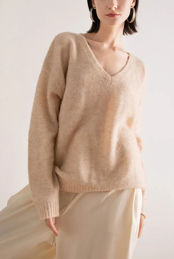 V-neck Loose Pullover Woolen Knit Sweater