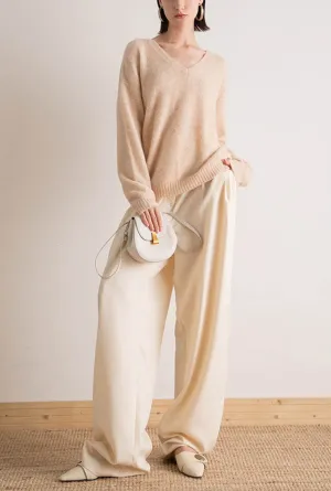 V-neck Loose Pullover Woolen Knit Sweater