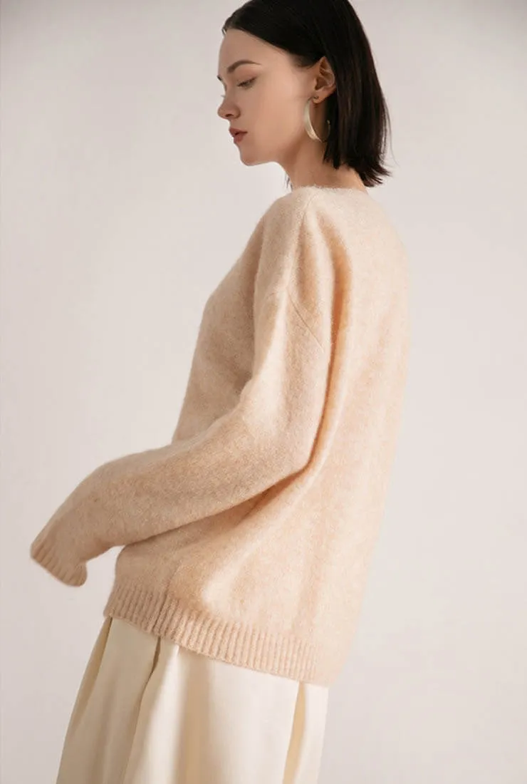 V-neck Loose Pullover Woolen Knit Sweater