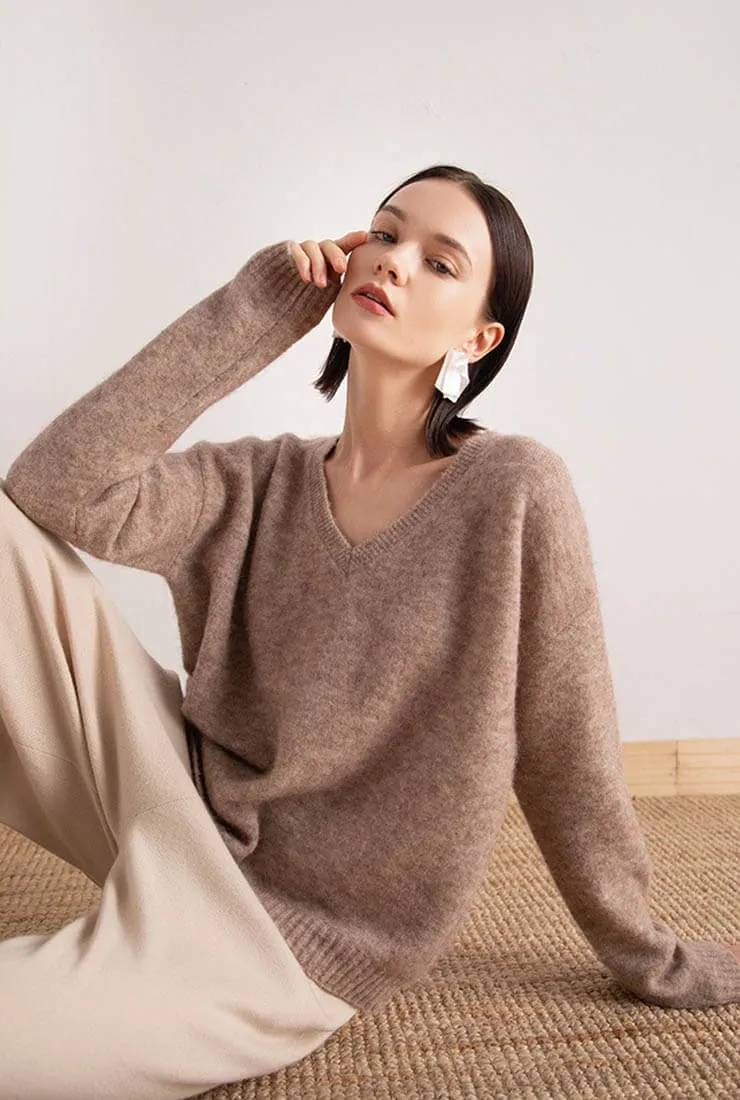 V-neck Loose Pullover Woolen Knit Sweater