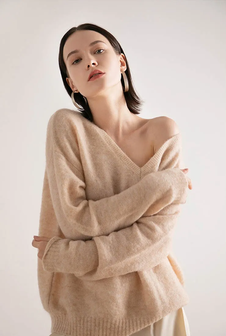 V-neck Loose Pullover Woolen Knit Sweater