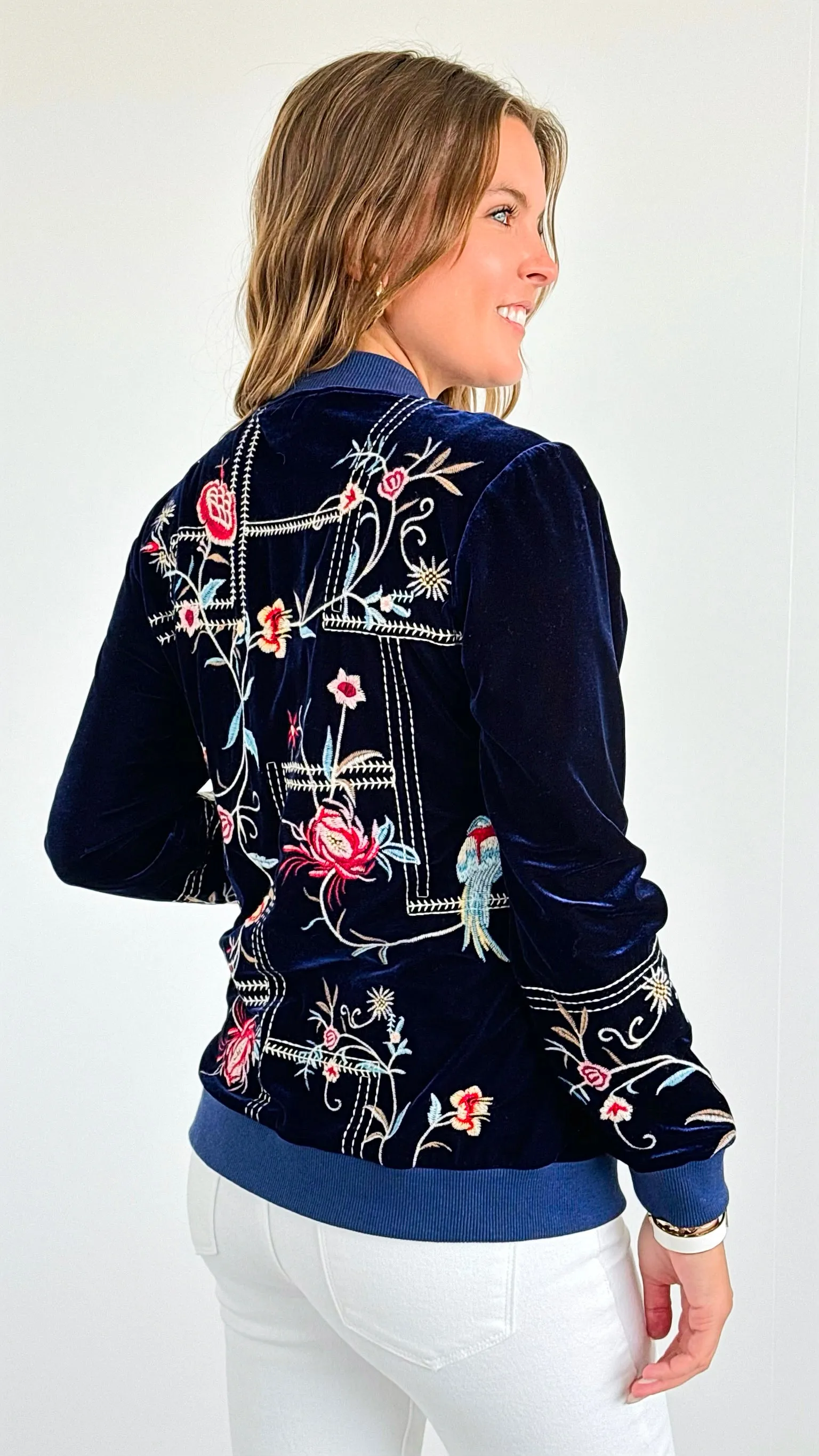 Velvet Floral Zip- Up Jacket