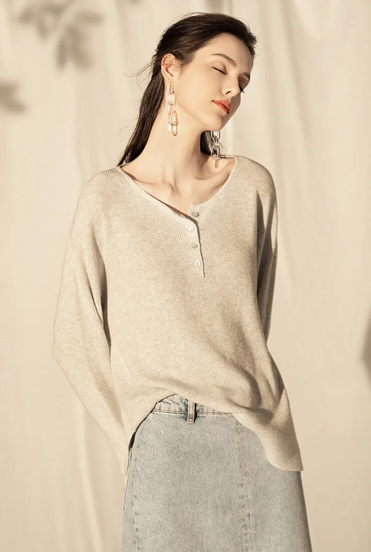 White Loose Wool Knit Pullover Sweater