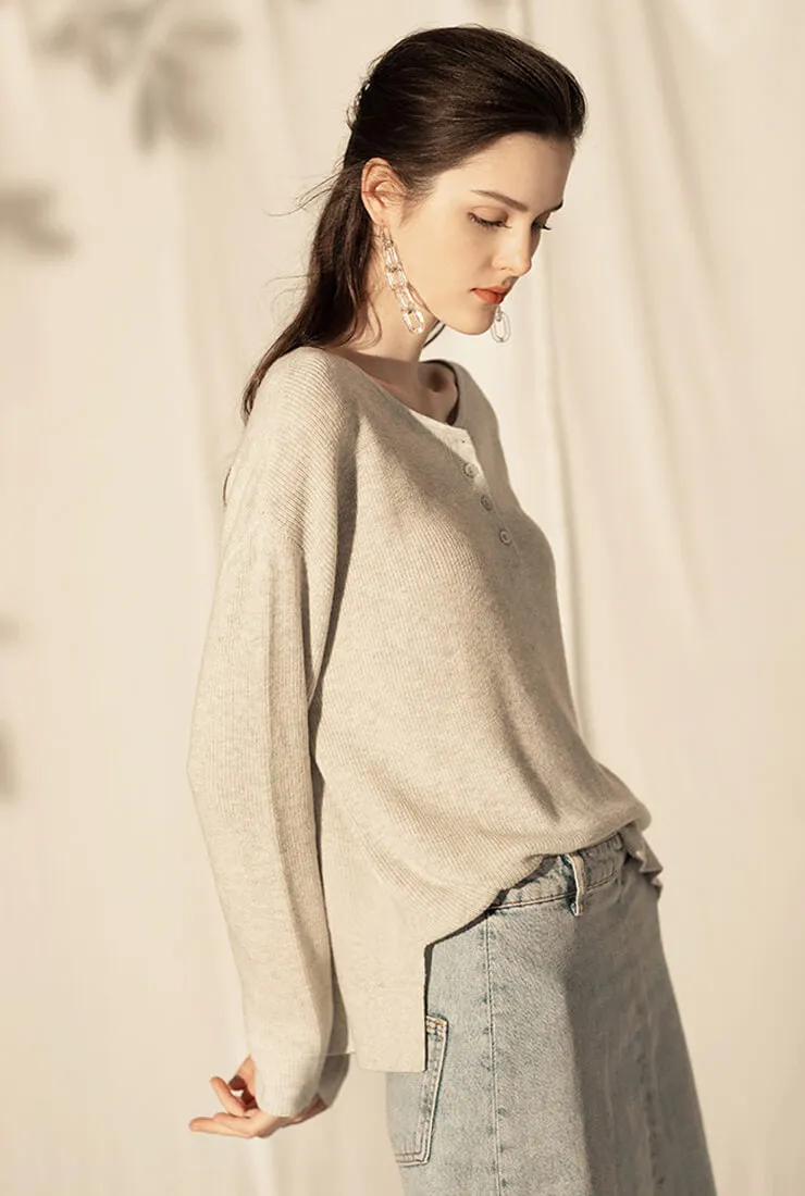 White Loose Wool Knit Pullover Sweater