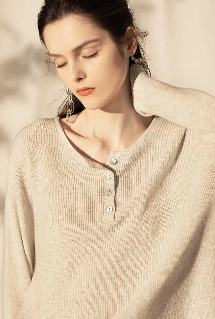 White Loose Wool Knit Pullover Sweater