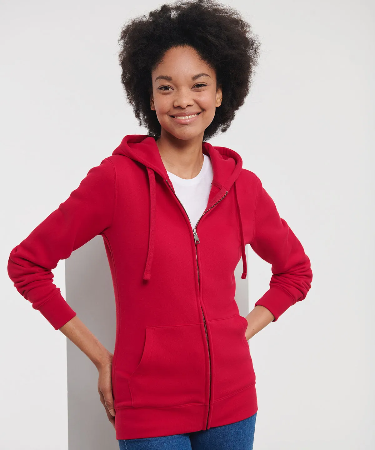 Womens authentic zipped hooded sweatshirt | Classic Red