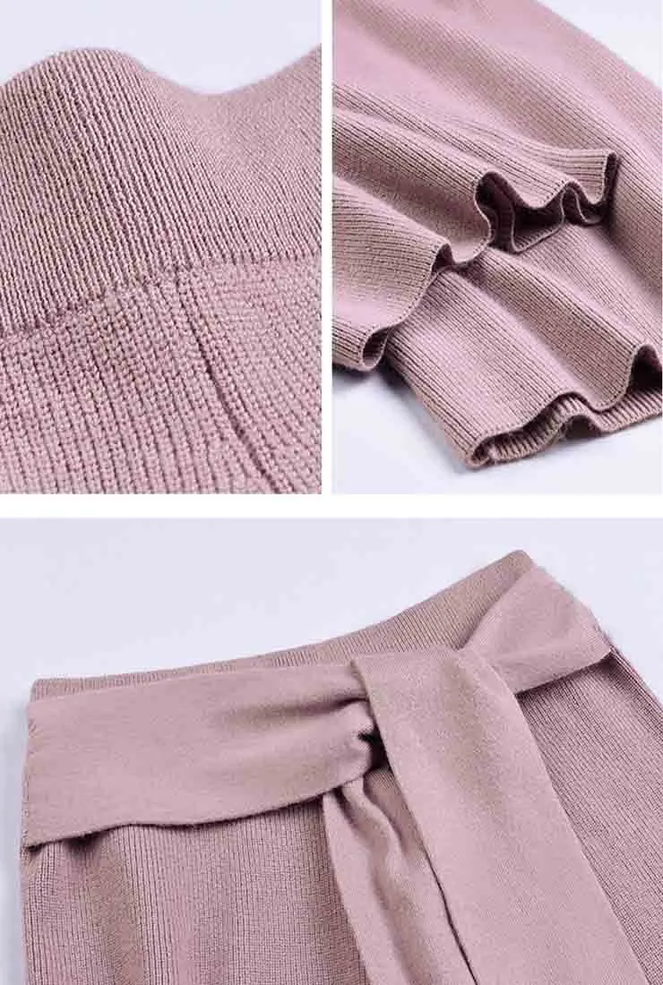 Wool Blend Knit Wide Leg Straight Pants Pullovers