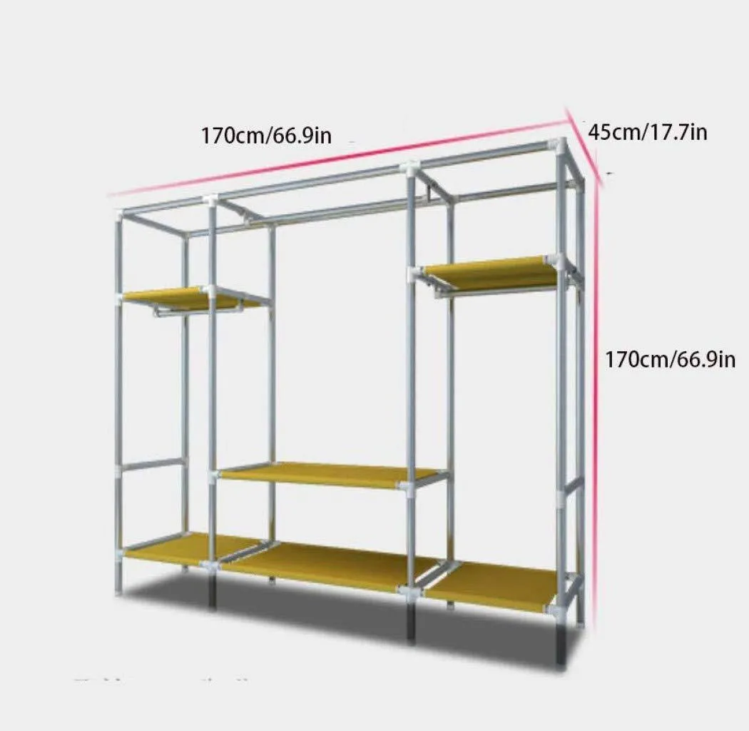 YANFAMING Closet Organizer Wardrobe Closet Portable Closet Shelves, Steel Pipe Thickened Reinforced Blackout Cloth Fabric Storage Assembly Wardrobe,B_66.9 x 66.9 x 17.7in