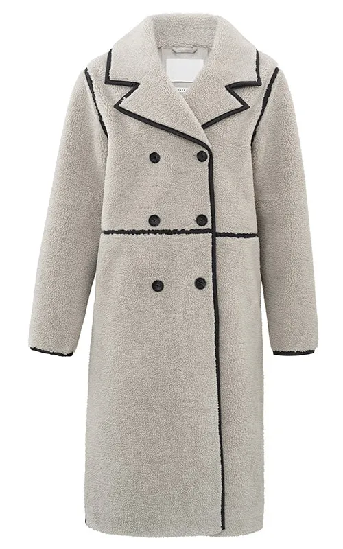 YAYA - Coat - Faux Sheering Double Breasted Jacket in Dove Grey